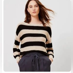 LOFT Women's Striped Boatneck Sweater - Black & Tan